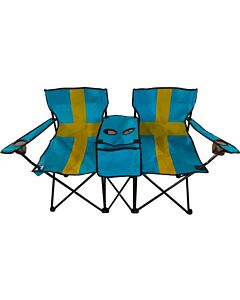 Campingstoel dubbel - in Zweedse vlag -  makkelijk opvouwbaar - 2 persoonsstoel - leuk als cadeau 