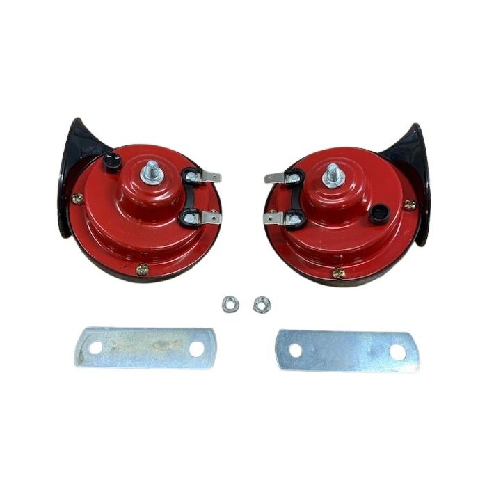 Claxonset Hoog + Laag 12 V. Hoornmodel ( Rood/Zwart )