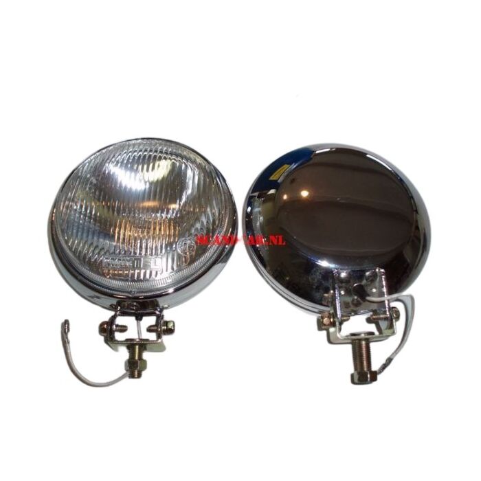 Verstralers chroom 14.5 cm diam set a 2 st helder incl halogeen lamp H3 6 Volt -niet direct op voorraad - neem contact op met onze klantenservice -