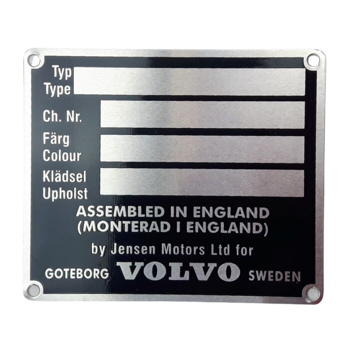 Type plaatje aluminium blanco (onder motorkap) P1800 Jensen