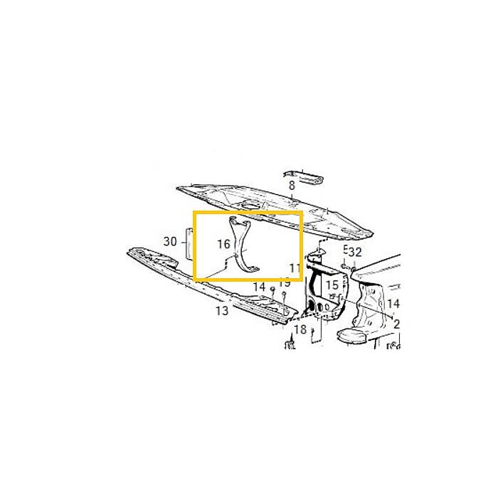 Volvo plaatwerk steun 240 260 voorfront midden verticale deel 1975 - 1987 Volvo onderdeel nr 1202258