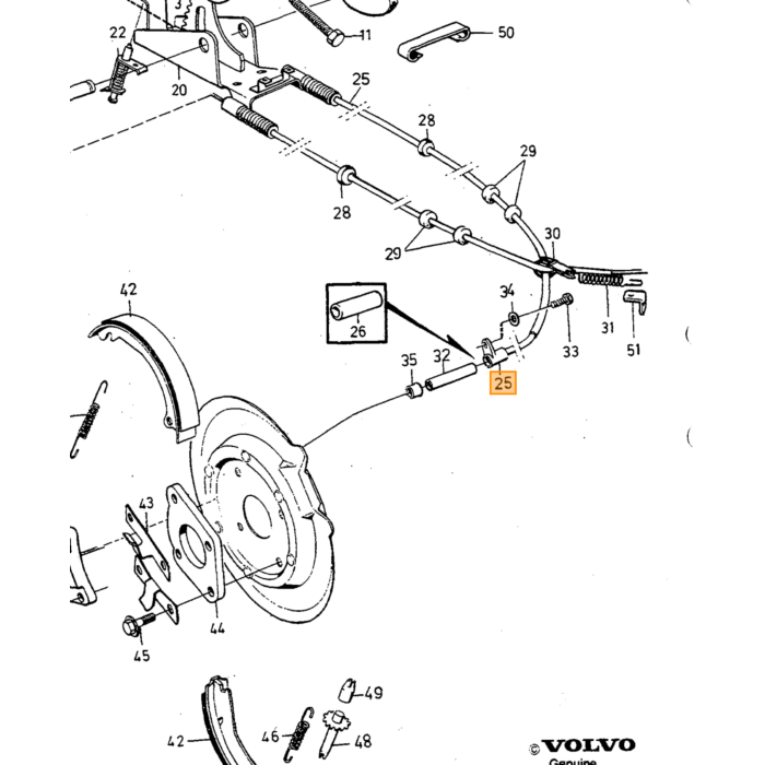 Volvo Cavo freno a mano 164 chassis 132.567+ 240+260 tut Volvo ricambi no 1205743