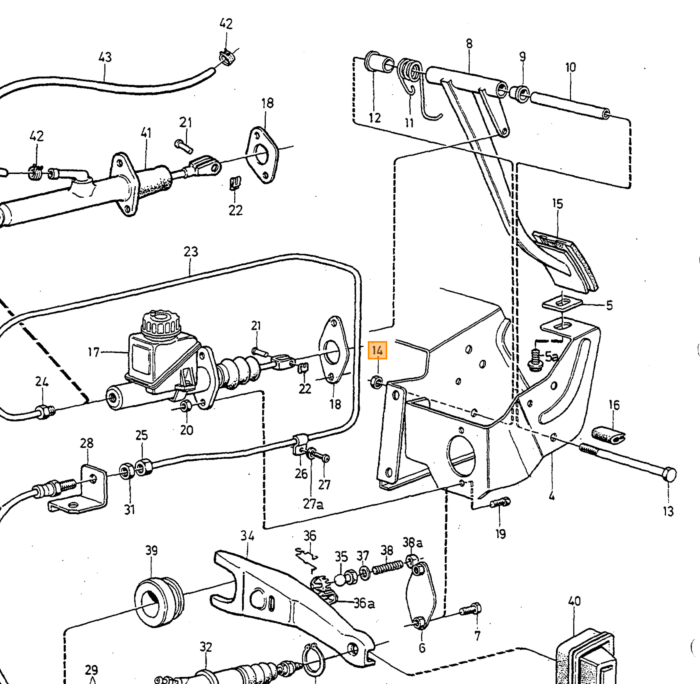 Volvo Koppelingspedaal gaspedaal rempedaal  stang 240 260 automaat en handgeschakeld Volvo onderdeel nr 1206770