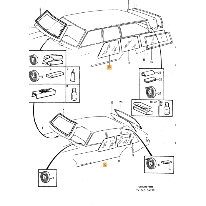 Volvo Finestra porta 144+145 1973+ 244+245 anteriore sin Volvo ricambi no 1213058