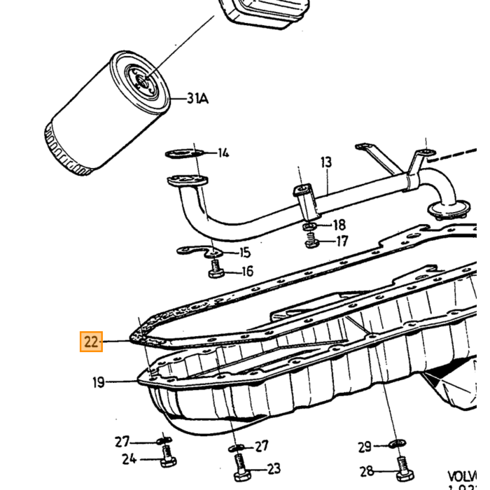 Volvo Pakking B27 B28 B28E. B28F.Smeersysteem 240 260 760  Volvo onderdeel nr 1218054