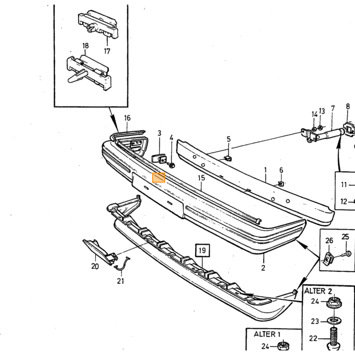 Volvo Paraurti 240+260 1981+ anteriore plastica nera NOS Volvo ricambi no 1246585