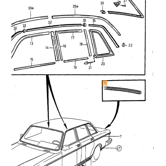 Volvo Listello del bagagliaio in acciaio inossidabile 240 260 bagagliaio sopra il paraurti 244 berlina con acciaio inossidabile cromato Volvo pezzo nr 1246647