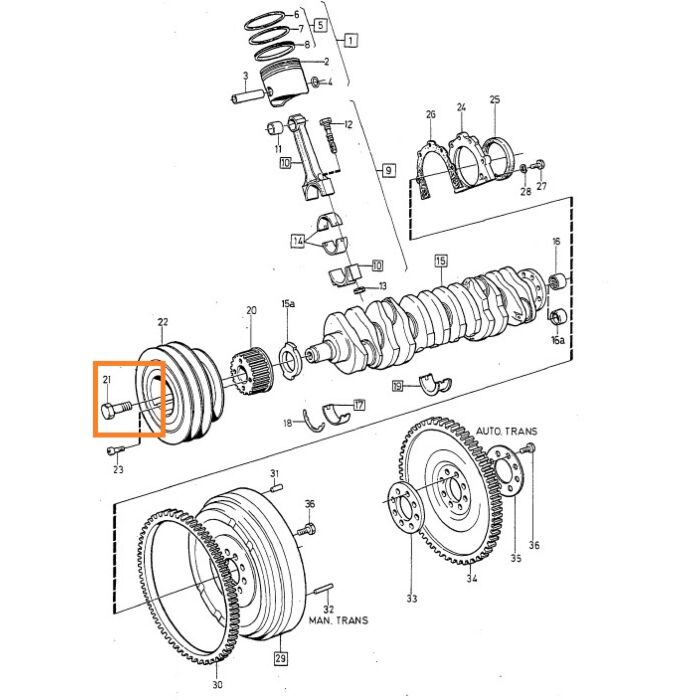 Bullone a vite per puleggia albero motore Volvo 240 740 760 780 940 960 D24, pezzo Volvo nr 1257604
