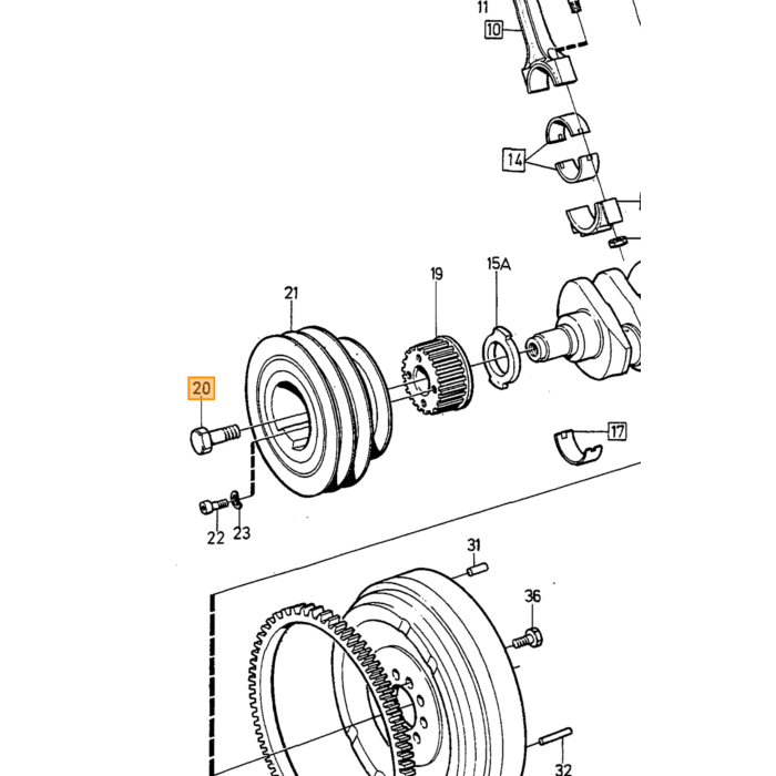 Bullone a vite per puleggia albero motore Volvo 240 740 760 780 940 960 D24, pezzo Volvo nr 1257604