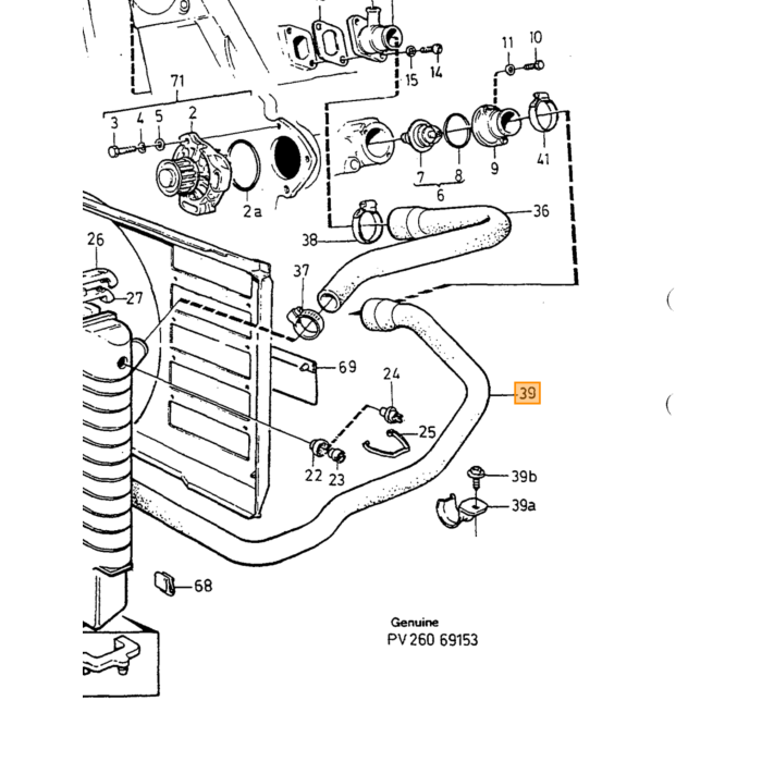 Volvo Tubo radiatore 740 diesel D24+D24T fondo 45mm non Volvo ricambi no 1257992