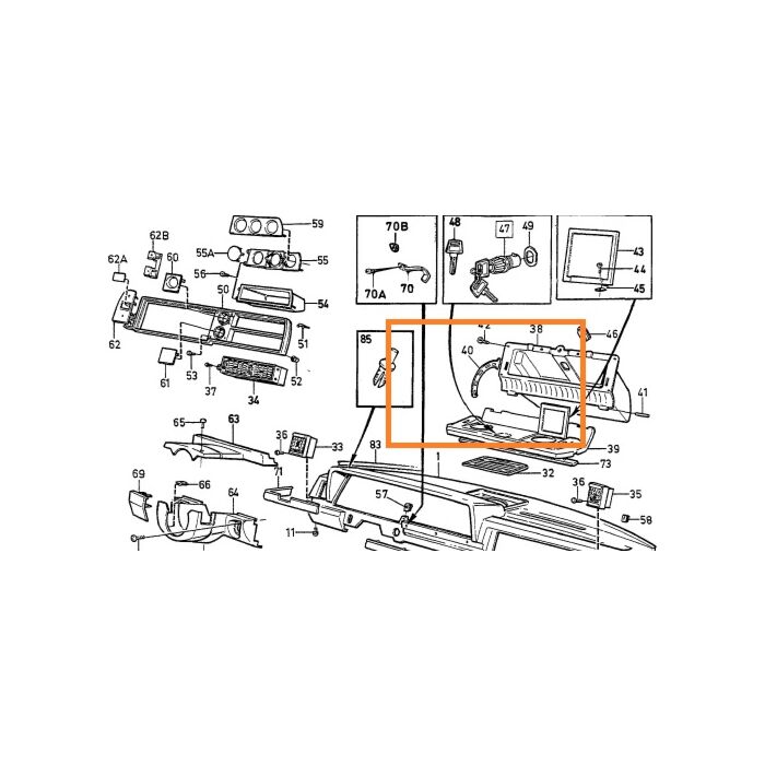 Braccio di arresto Volvo per cerniera cruscotto cassetto 240 260 262 1981-1993 portaoggetti Volvo pezzo nr 1259033