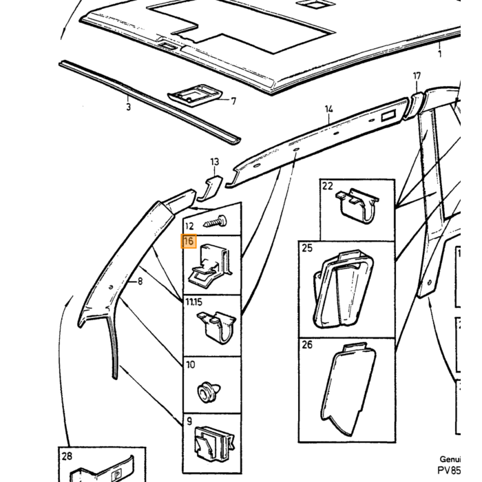 Fissaggio interno Volvo klem per 740 760 780 940, pezzo Volvo nr 1265704