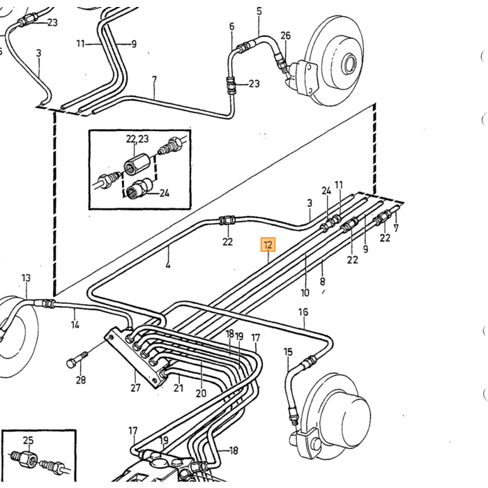 Volvo Tubo del freno 240+260 al blocco distributore sini Volvo ricambi no 1277316