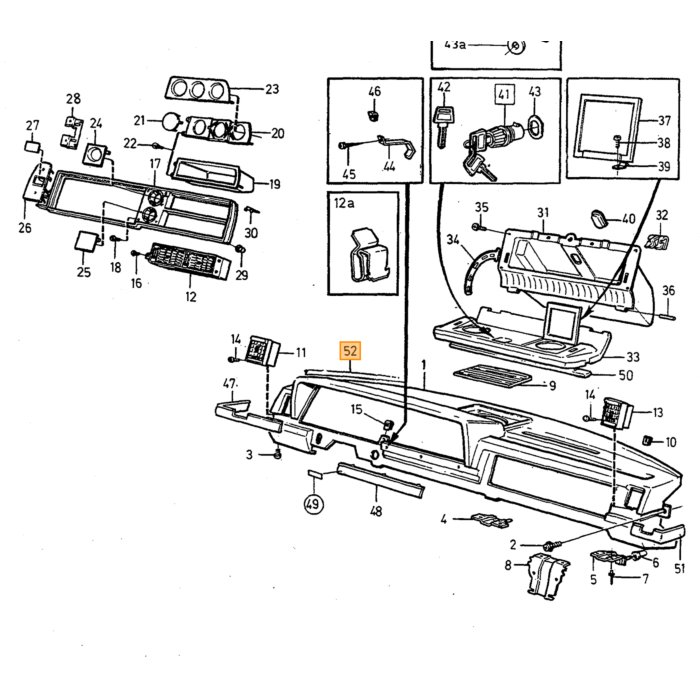 Gomma di tenuta per cruscotto Volvo 240+260 lato interno tra cruscotto e parabrezza 1981-1993, numero di parte Volvo 1307853