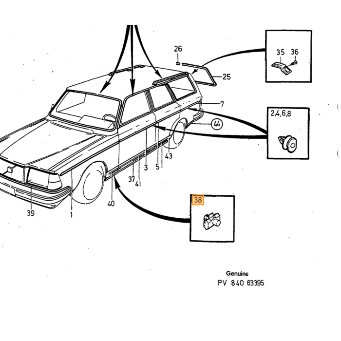Listello decorativo Volvo a sinistra, tipo Volvo 240 a 4 porte: pezzo di ricambio Volvo nr 1312581