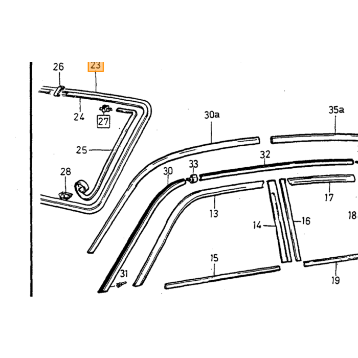 Gomma Volvo per listello decorativo 240 parabrezza 1372078 1372077 1312718 1312719 1986+ pezzo Volvo nr 1312597