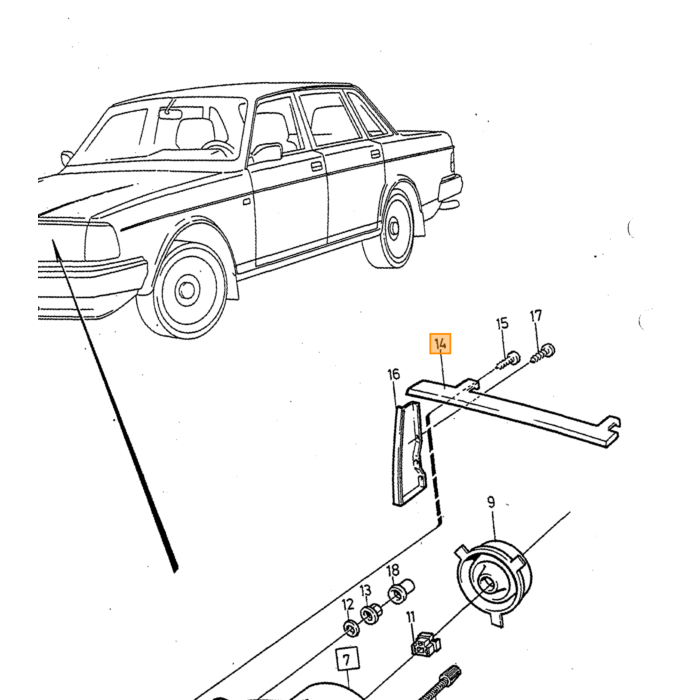 Volvo Sierlijst chroom boven koplamp 240+260 links  Volvo onderdeel nr 1312634