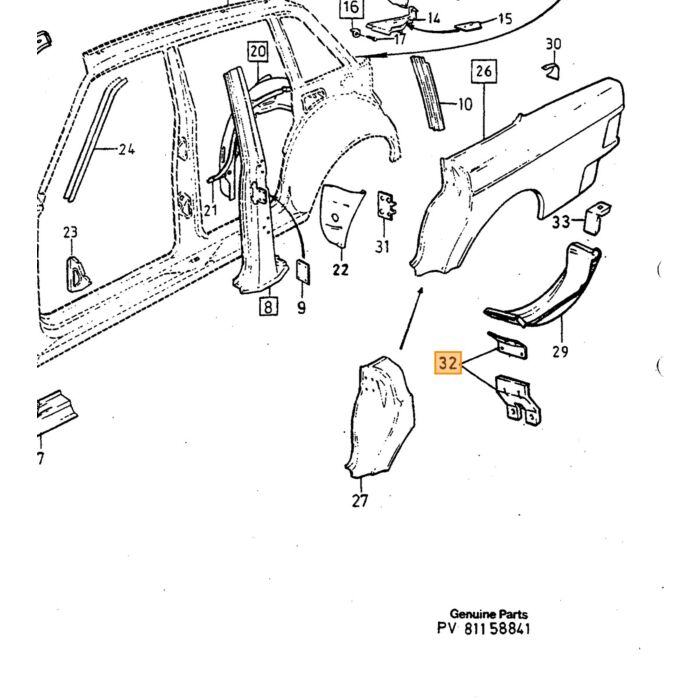 Supporto per lamiera Volvo posteriore NML, pezzo Volvo nr 1315750