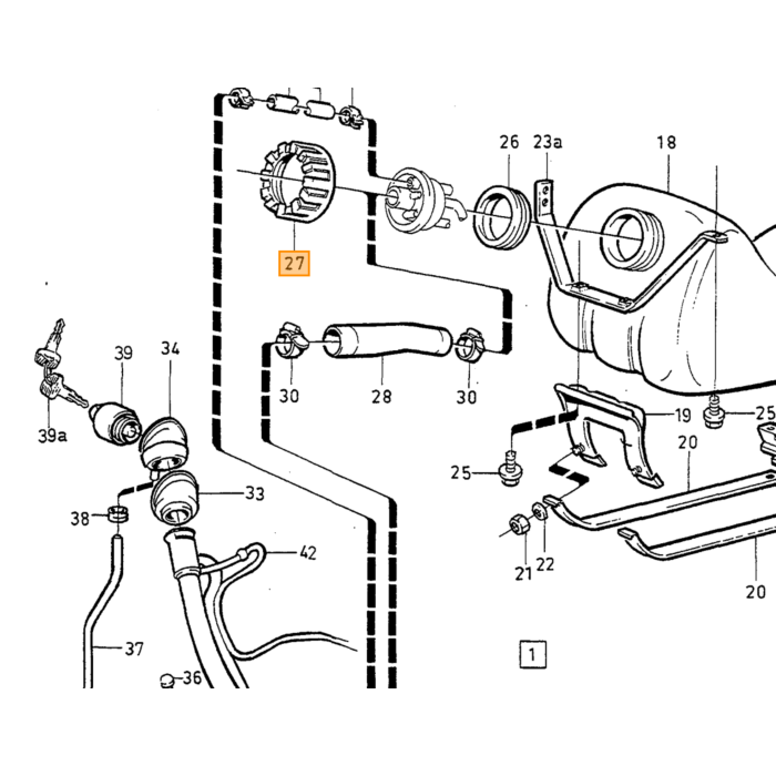 Anello dado serbatoio carburante e galleggiante Volvo 740 760 780 940 960 S90 V90 (-1998) pezzo Volvo nr 1325236