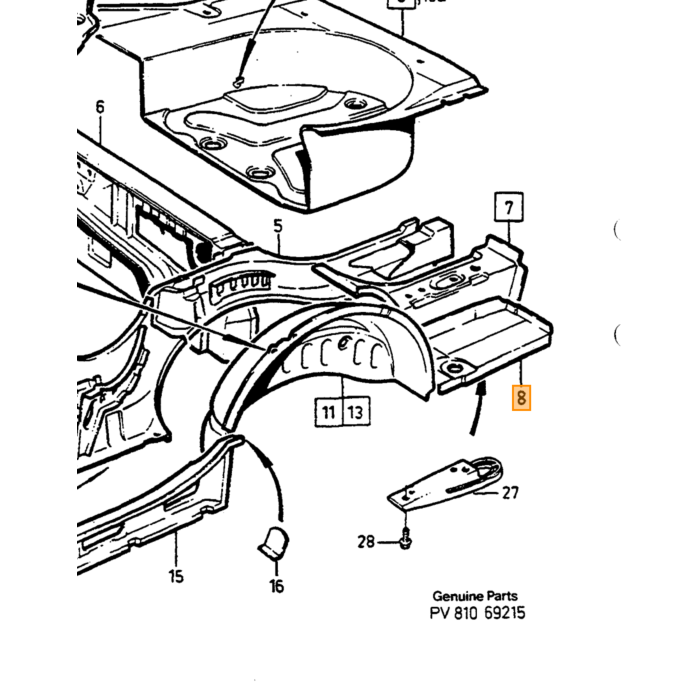 Traversa Sinistra di Lamiera per Volvo 740 760, Numero di Parte Volvo 1334254