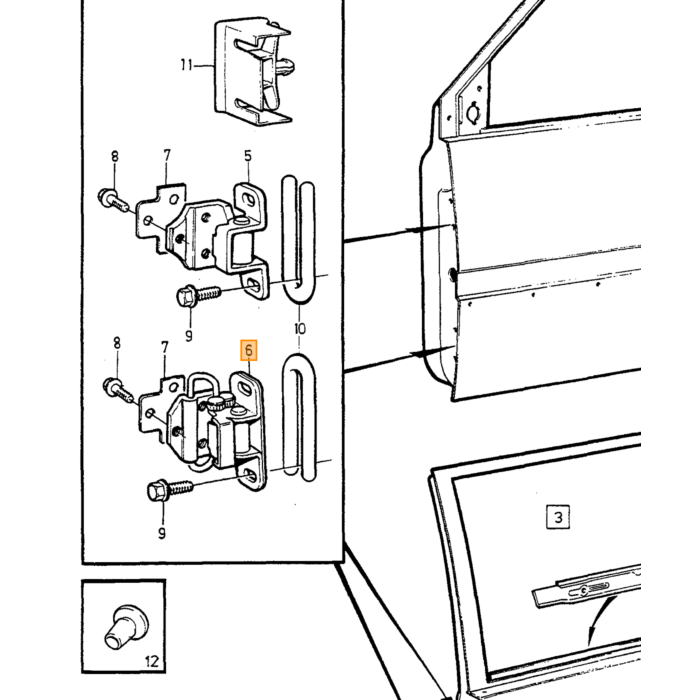 Volvo Doorhinge 240+260 left side lower front or rear do Volvo ricambi no 1355200