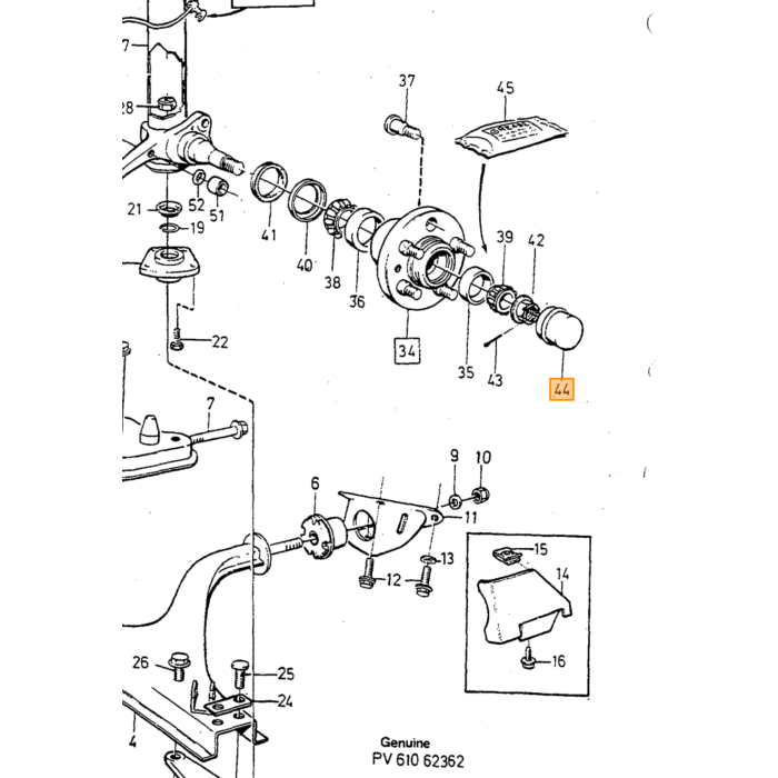 Volvo Naaf dop 140+164 + 240(vet dop 48.5mm) (675454) Volvo onderdeel nr 1359149