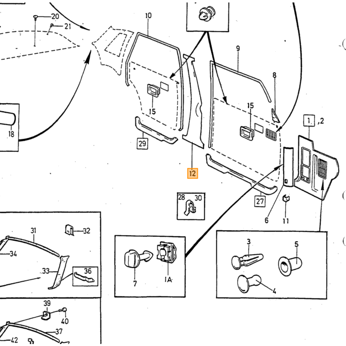 Pannello Volvo lato sinistro Interno Nero 245 244 240 Volvo pezzo nr 1360947