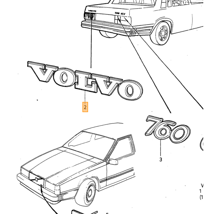 Volvo Embleem inchVOLVOinch achterklep 240 +740 (1246034) metaal Volvo onderdeel nr 1369001