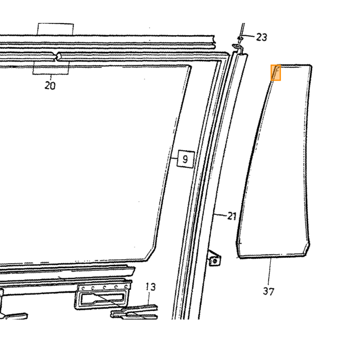 Volvo afdichting Strip. rechts Volvo typeVolvo 740 760Volvo 940 960Volvo S90 V90 (-1998) Volvo onderdeel nr 1392798
