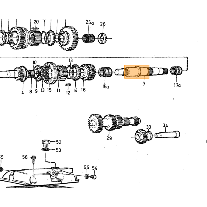 Volvo Lager versnellingsbak M400+M410+M47 M46 M45  uitgaande as 240 260 740 760 780 940 960 S90 V90 183573 Volvo onderdeel nr 183827