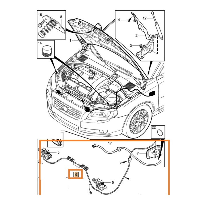 Volvo Cavo sgancio cofano Volvo S80 - V70 - XC70 '08-'16 Volvo ricambi no 30671768