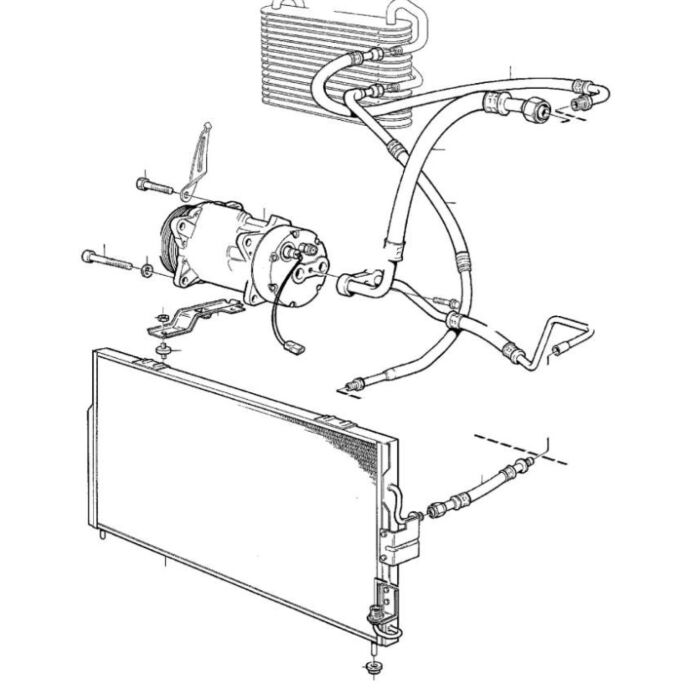 Collegamento aria condizionata Volvo Slang al condensatore 440 460 480, pezzo Volvo nr 3457705
