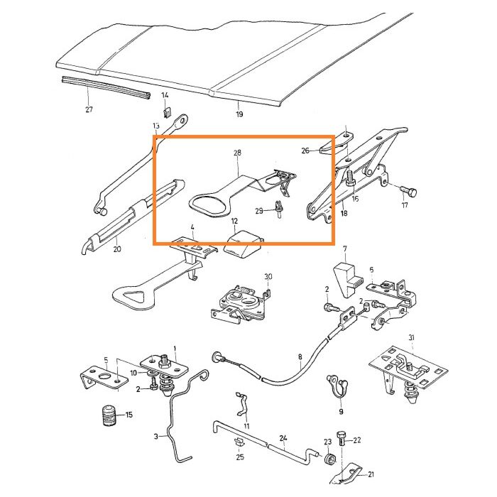 Supporto di bloccaggio del cofano motore Volvo 440 460, pezzo Volvo nr 3472498