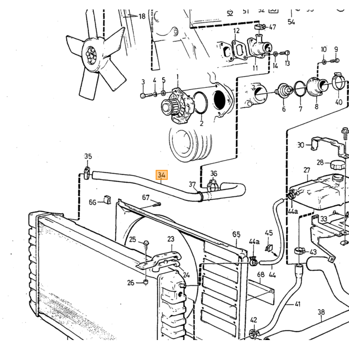 Volvo Tubo radiatore 240+260 D24 diesel sopra 35mm diam Volvo ricambi no 3507038