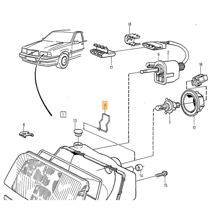 Volvo koplamp steun wissers 850 links Volvo onderdeel nr 3512695