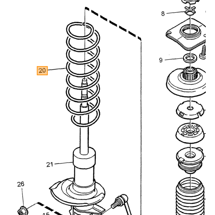 Molla Volvo per Abbassamento 9-28mm Volvo 850 - C70 - S70 - V70, pezzo Volvo nr 3546640