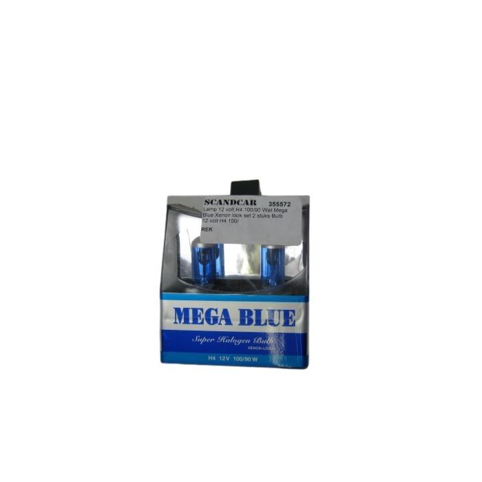 Lamp 12 volt H4 100/90 Wat Mega Blue Xenon look set 2 stuks NML