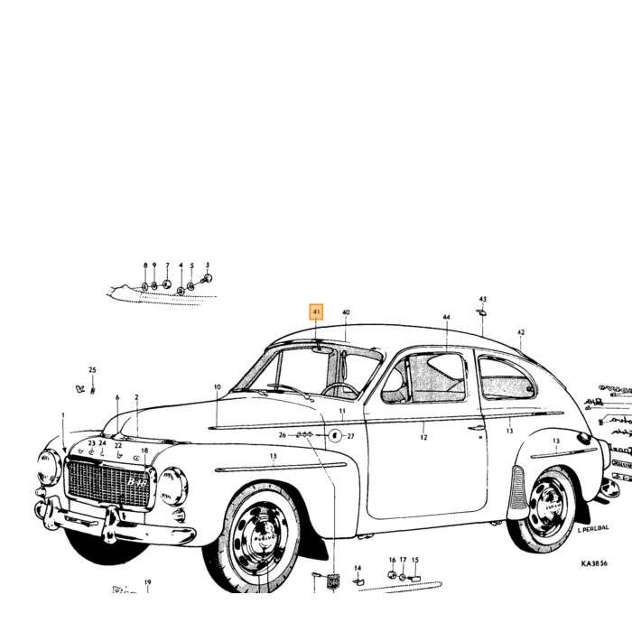 Volvo Sierlijst koppelstuk voorruit+achterruit PV544+P1800+245 voor kombi 220 achterruit  145+245 achterruit 670020 670021 670986b 670987 Volvo onderdeel nr 660151