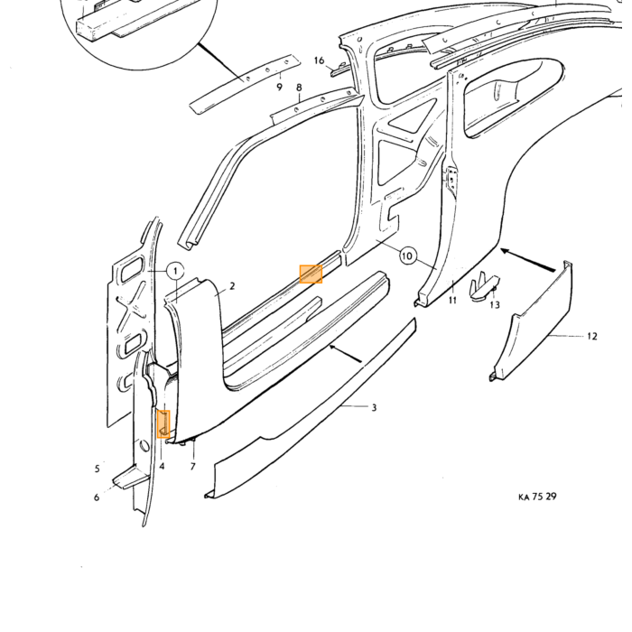 Volvo Lamiera PV444 + PV544 lunotto posteriore destro pa Volvo ricambi no 666509F