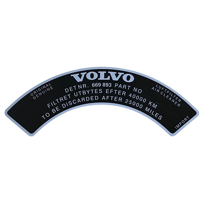 Adesivo Volvo per filtro dell'aria 669893 B18A Zenith VN36 pezzo Volvo nr 669893S