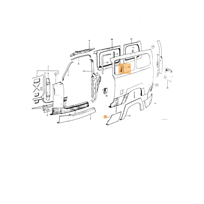 Volvo Lamiera Duett tra porta e ruota posteriore destra Volvo ricambi no 672181