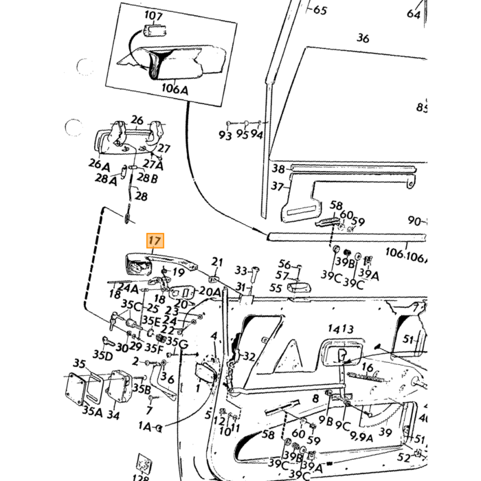 "Maniglia Porta Sinistra Originale Volvo 140 & 164, Nuova, Codice 675487"