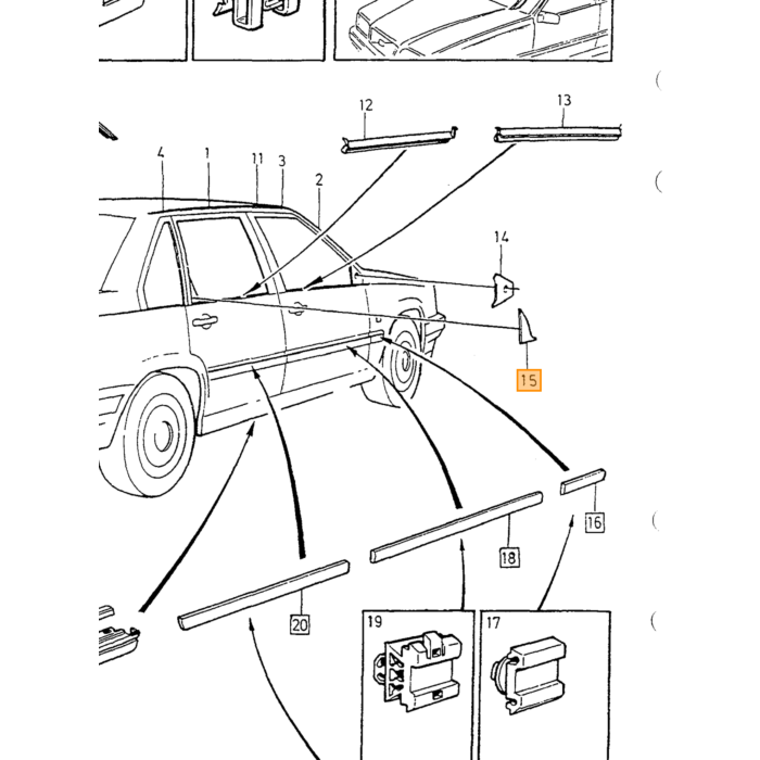 Volvo striping links c stijl 850  S70  V70  V70XC (-2000) zwart Volvo onderdeel nr 6808681