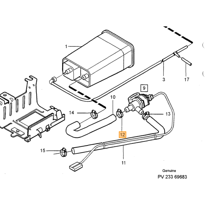 Serbatoio di gomma Volvo 850 v70, pezzo Volvo nr 6842188