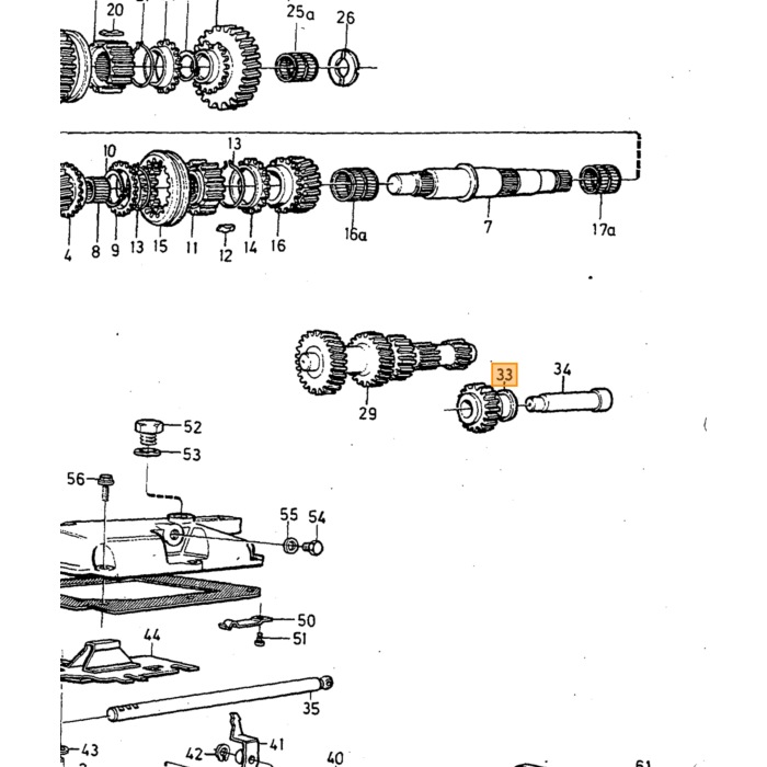 Volvo achteruit versnelling tandwiel as  240  260  740  760  940  940 SE  960 M45 M46 M47 (	1232247) Volvo onderdeel nr 6843413