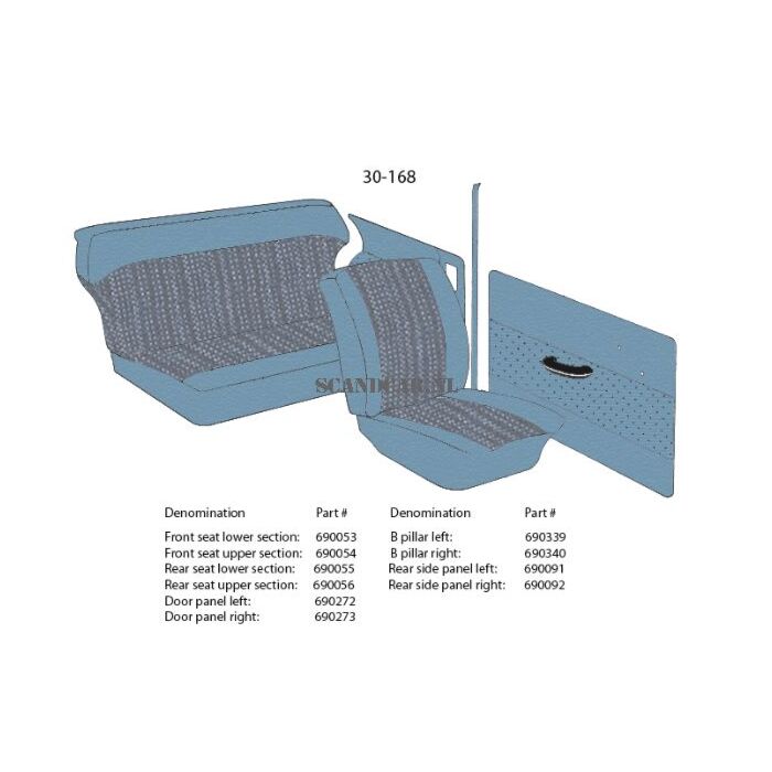 Bekleding PV544 B stijl links blauw 1960-1961