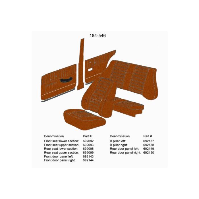 Bekleding Amazon 4D B stijl paneel Links bruin 1966-1968 184-546 SET incl rechts 692138