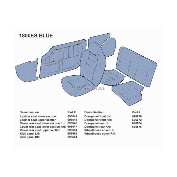 Bekleding P1800ES achterbank rechter deel blauw