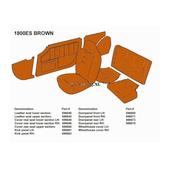 Bekleding P1800E/ES achterbankhoes rug bruin 456-884 alleen als set zie 696644