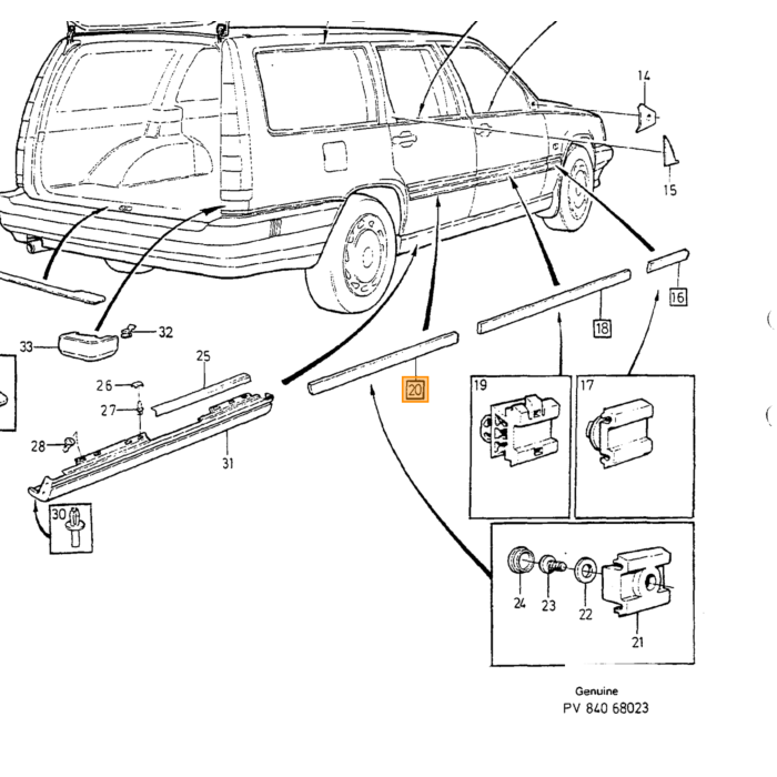 Moldura sinistra Volvo 850 per porta usata, numero di parte Volvo 9133614